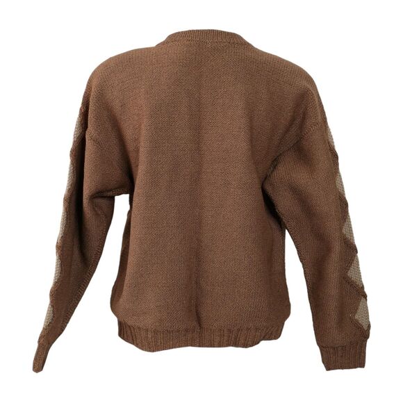 Vintage Handmade Knit Sweater Sz M Brown Tan Long Sleeve Cable Knit EUC - Picture 4 of 7